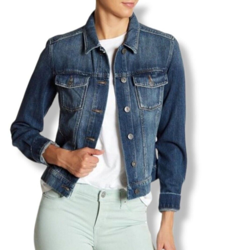 PAIGE Aveline distressed denim jacket. Size XS
